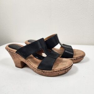 Born BOC womens T-strap criss cross sandals slides shoes black 8/39